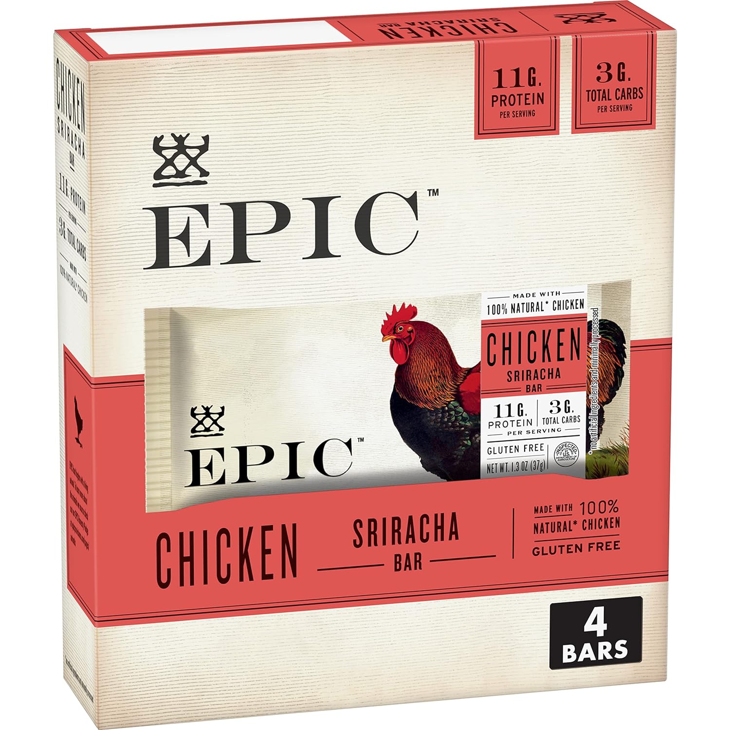 Epic Protein Bars, Chicken Sriracha, Keto And Paleo Friendly, 1.3 Oz, 4 Ct