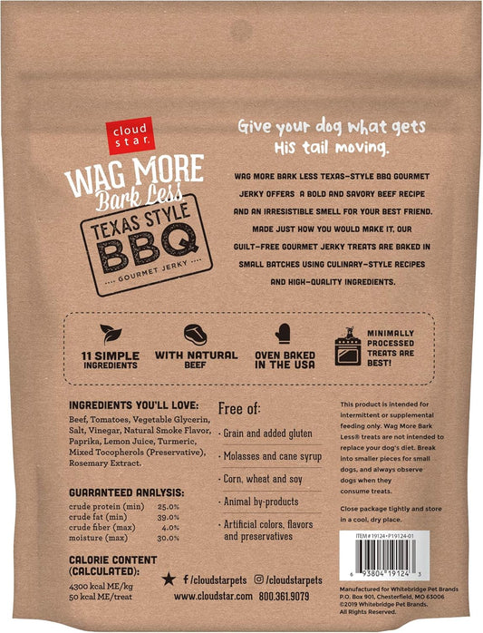 Cloud Star Wag More Bark Less Jerky Grain Free Dog Treats, Texas Bbq Beef, 10 Oz. Pouch