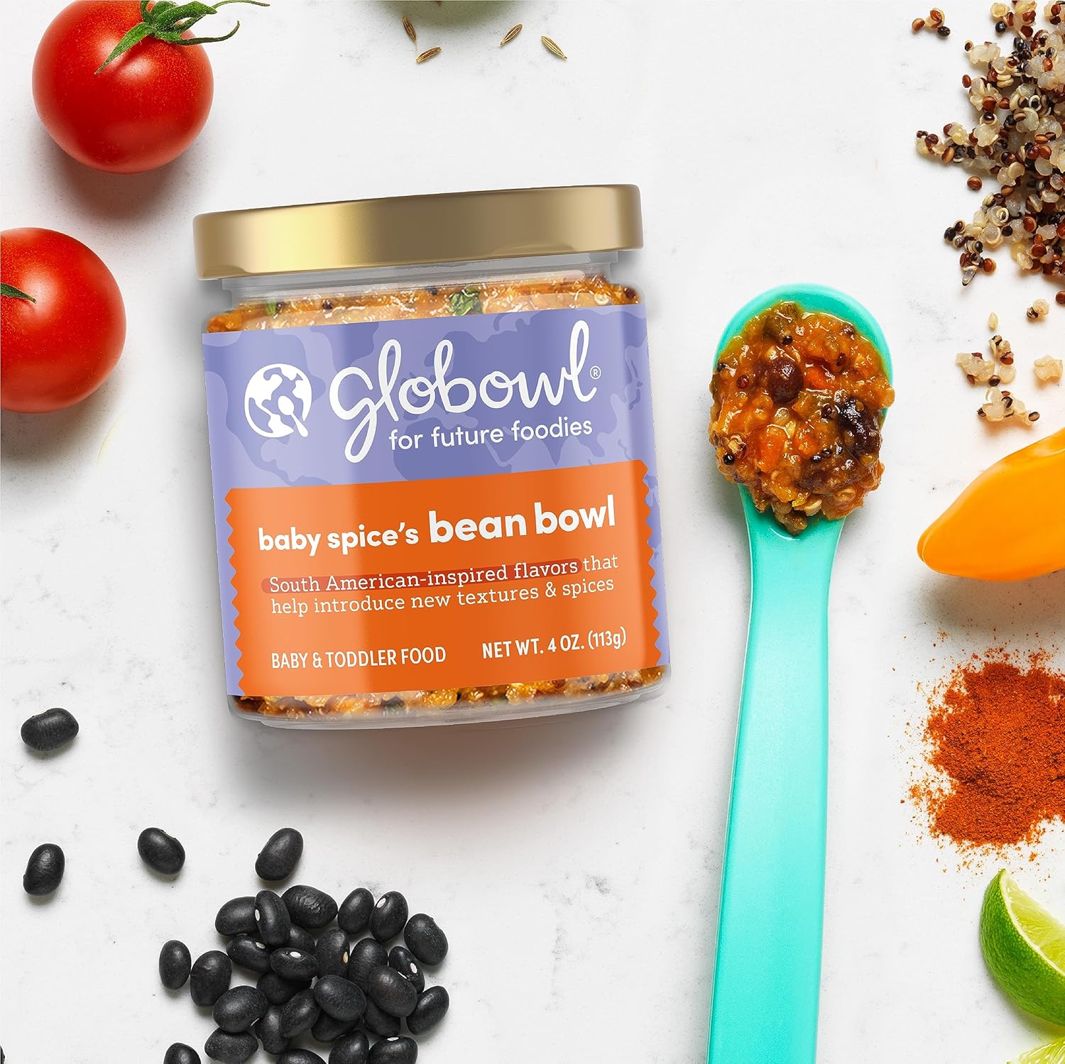 Globowl Stage 3 Baby Food & Toddler Meals, 6+ Months Early Allergen Introduction, Baby Led Weaning, International Whole Food Snacks for Toddlers, Babies, 4 oz Glass Jar, Baby Spice's Bean Bowl : Baby