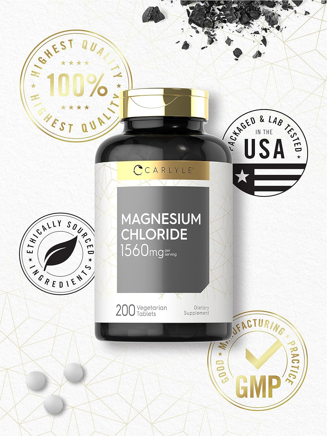 Carlyle - Magnesium Chloride | 1560mg | 200 Tablets | Cloruro de Magnesio Supplement | Vegetarian, Non-GMO, and Gluten Free Formula : Health & Household