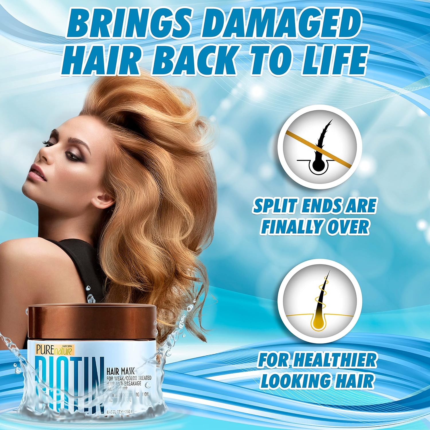 Biotin Hair Mask - Hydrating Thickening Repair Treatment for Dry and Damaged Hair - Deep Conditioner with Keratin Collagen and Moroccan Argan Oil for Volume - Intense Moisture for Split Ends : Beauty & Personal Care