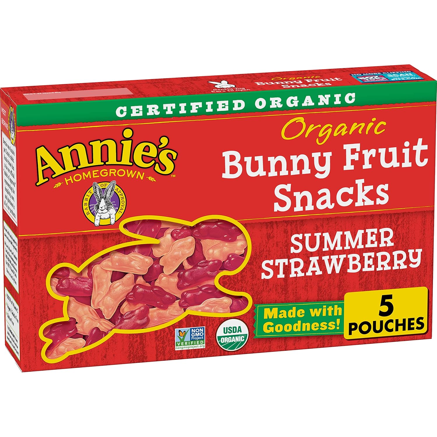 Annie'S Organic Bunny Fruit Snacks, Summer Strawberry, 0.8 Oz, 5 Ct