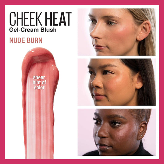 Maybelline Cheek Heat Gel-Cream Blush Makeup, Lightweight, Breathable Feel, Sheer Flush Of Color, Natural-Looking, Dewy Finish, Oil-Free, Nude Burn, 1 Count