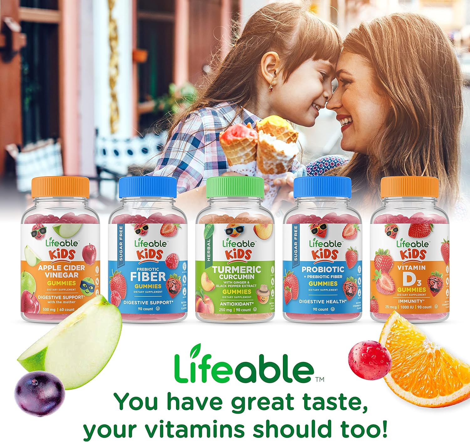 Lifeable Probiotics for Kids - 50 mg (5 Billion) - Great Tasting Natural Flavor Gummy Supplement - Gluten Free Vegetarian GMO-Free Probiotic Chewable - for Gut Health and Immune Support - 90 Gummies : Health & Household