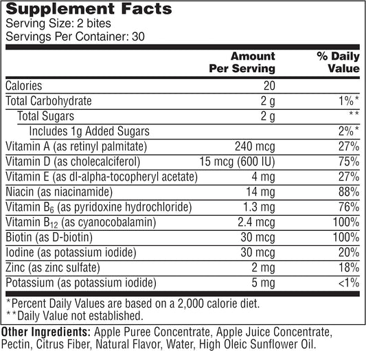 One A Day Womens Natural Fruit Bites Multivitamin With Immune Health Support*, 60 Count (1 Month Supply), Gluten Free Vitamins For Women With Vitamin A, Vitamin D, Vitamin E, B6, B12, Biotin & More