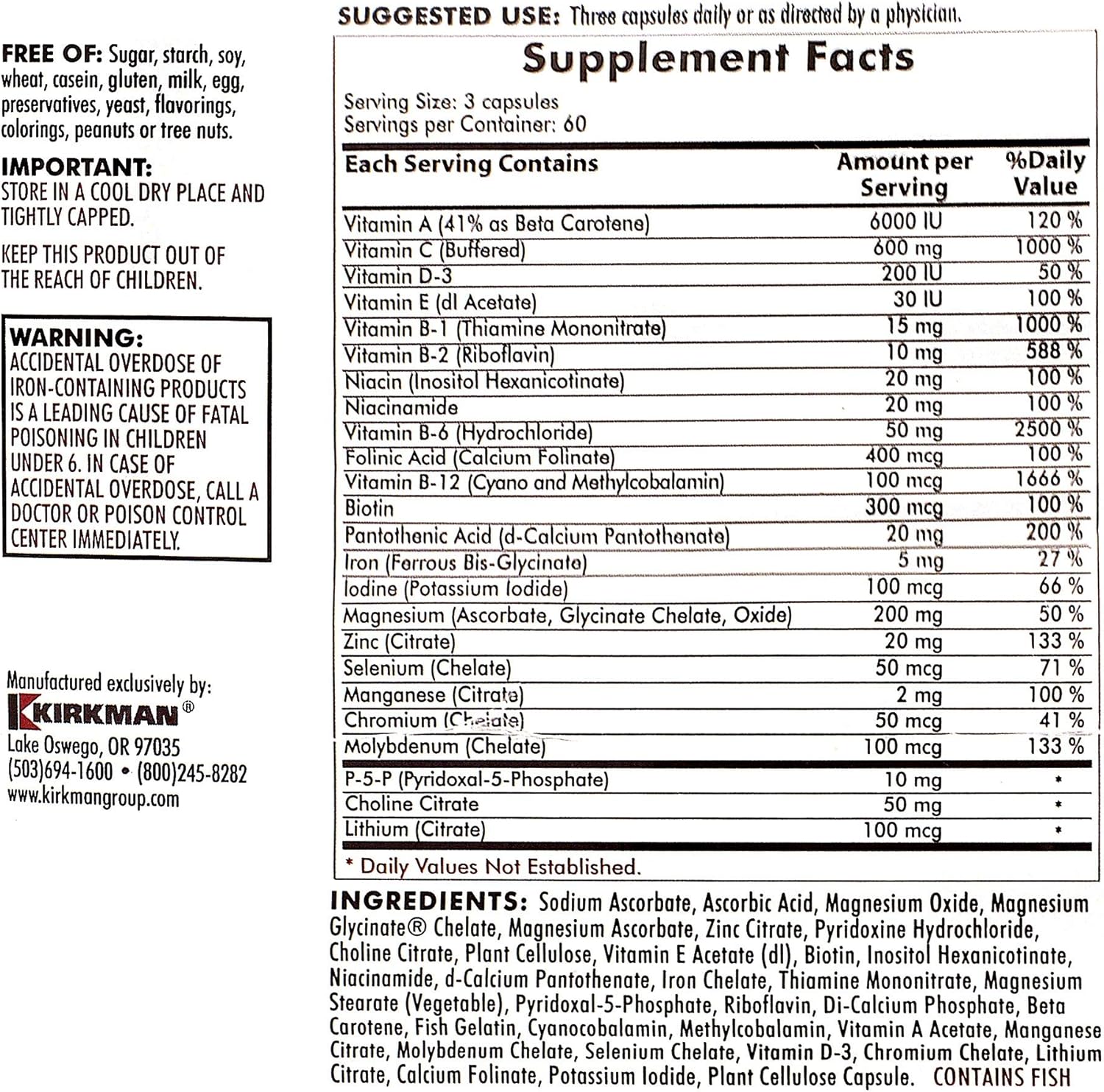 Kirkman Super Nu-Thera Multivitamin Teen & Adult : Health & Household