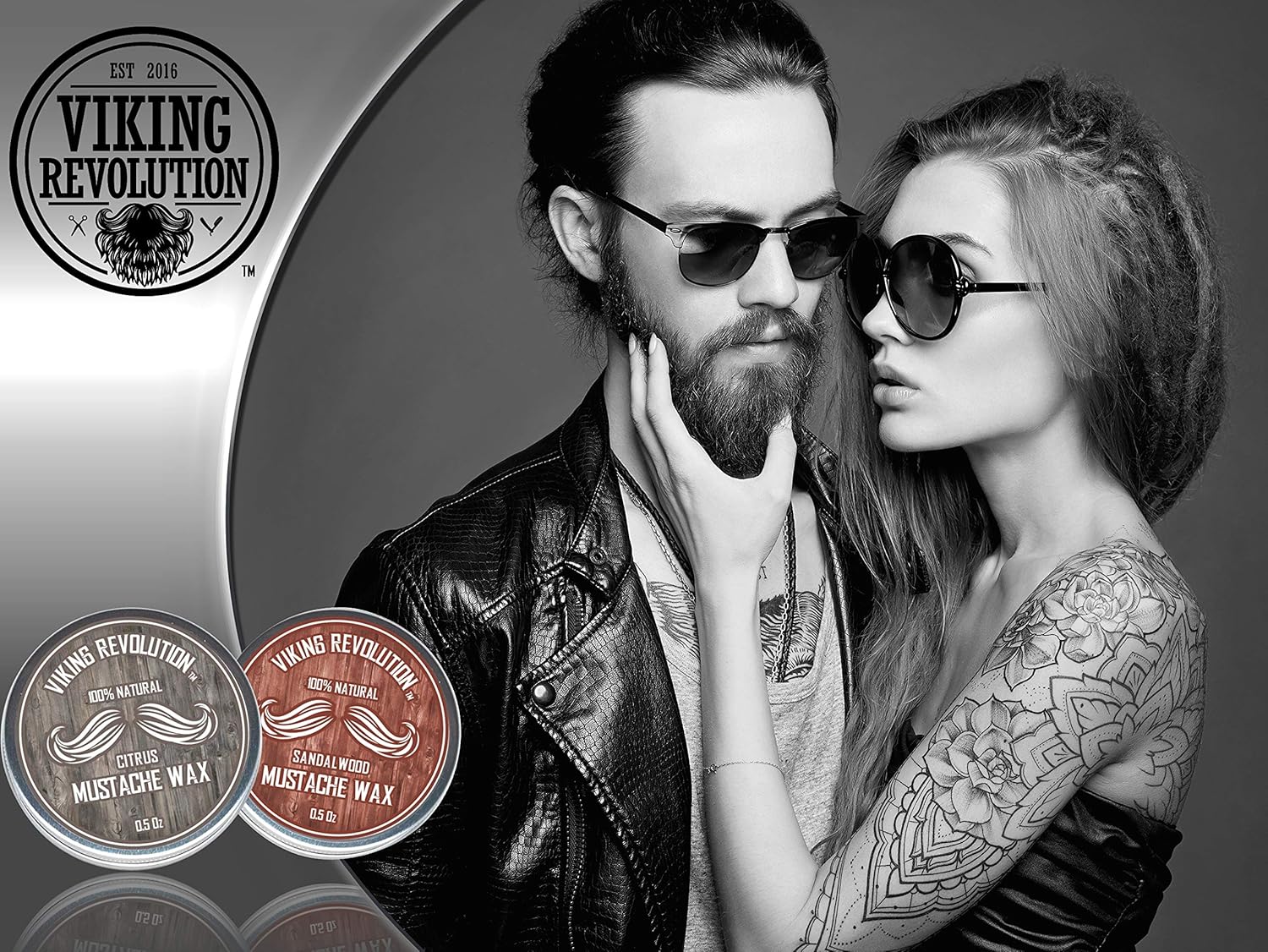 Viking Revolution Mustache Wax 2 Pack - Beard & Moustache Wax for Men - Strong Hold Helps Train Tame & Style (Citrus & Sandalwood, 2 pack) : Beauty & Personal Care