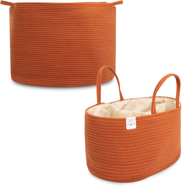 Natemia Extra Large Rope Storage Basket And Cotton Rope Diaper Caddy - Nursery Bin And Toy Organizer Laundry Basket, Basket For Towels, Pillows And Blankets, Perfect Baby Registry Gift - Glaze