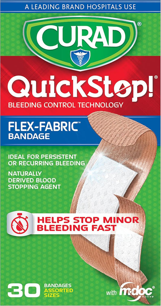 Curad Quickstop Flex Fabric Bandages, Assorted, 30/Box