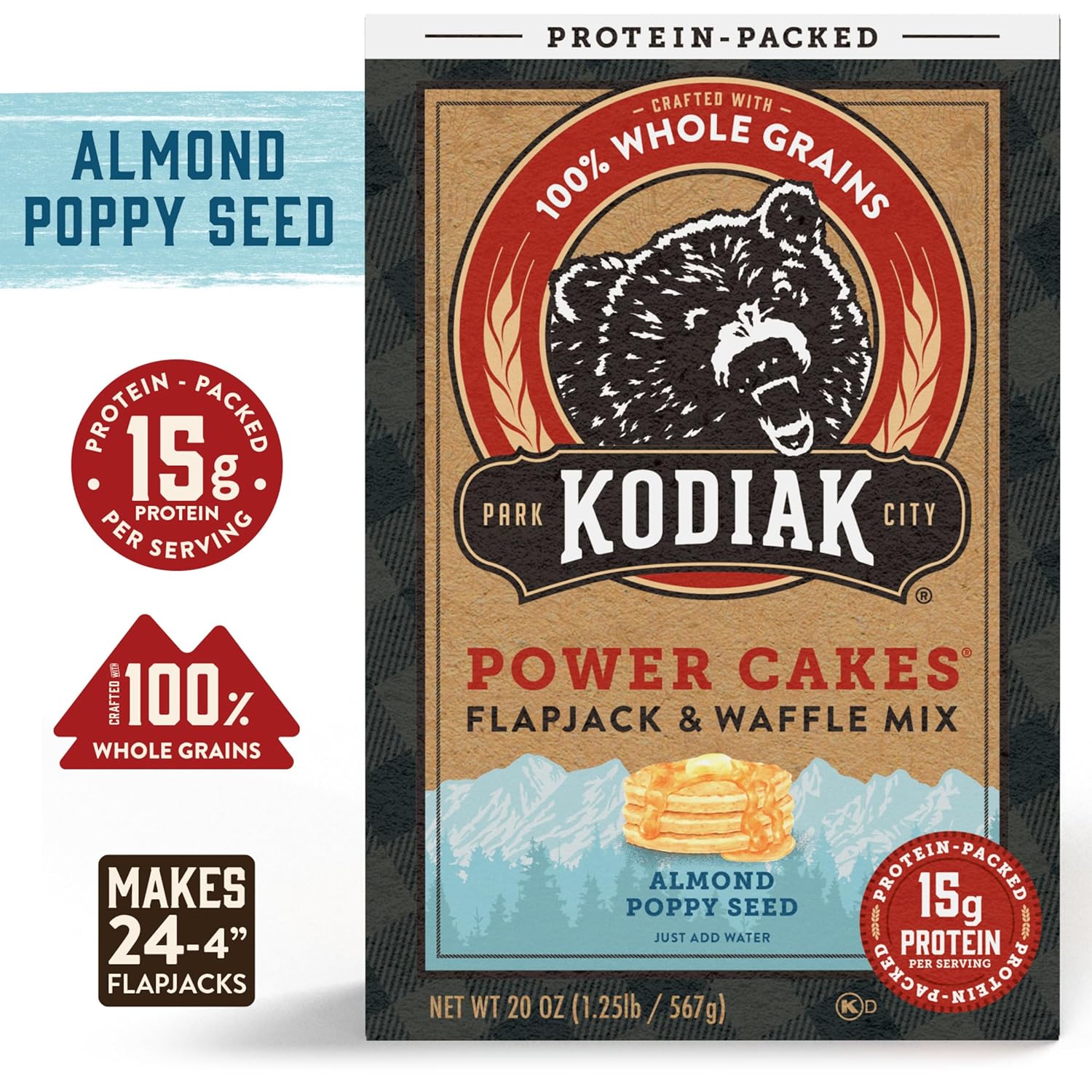 Kodiak Cakes Power Cakes, Pancake & Waffle Mix, Almond Poppyseed, High Protein,100% Whole Grains (Pack of 6) : Everything Else