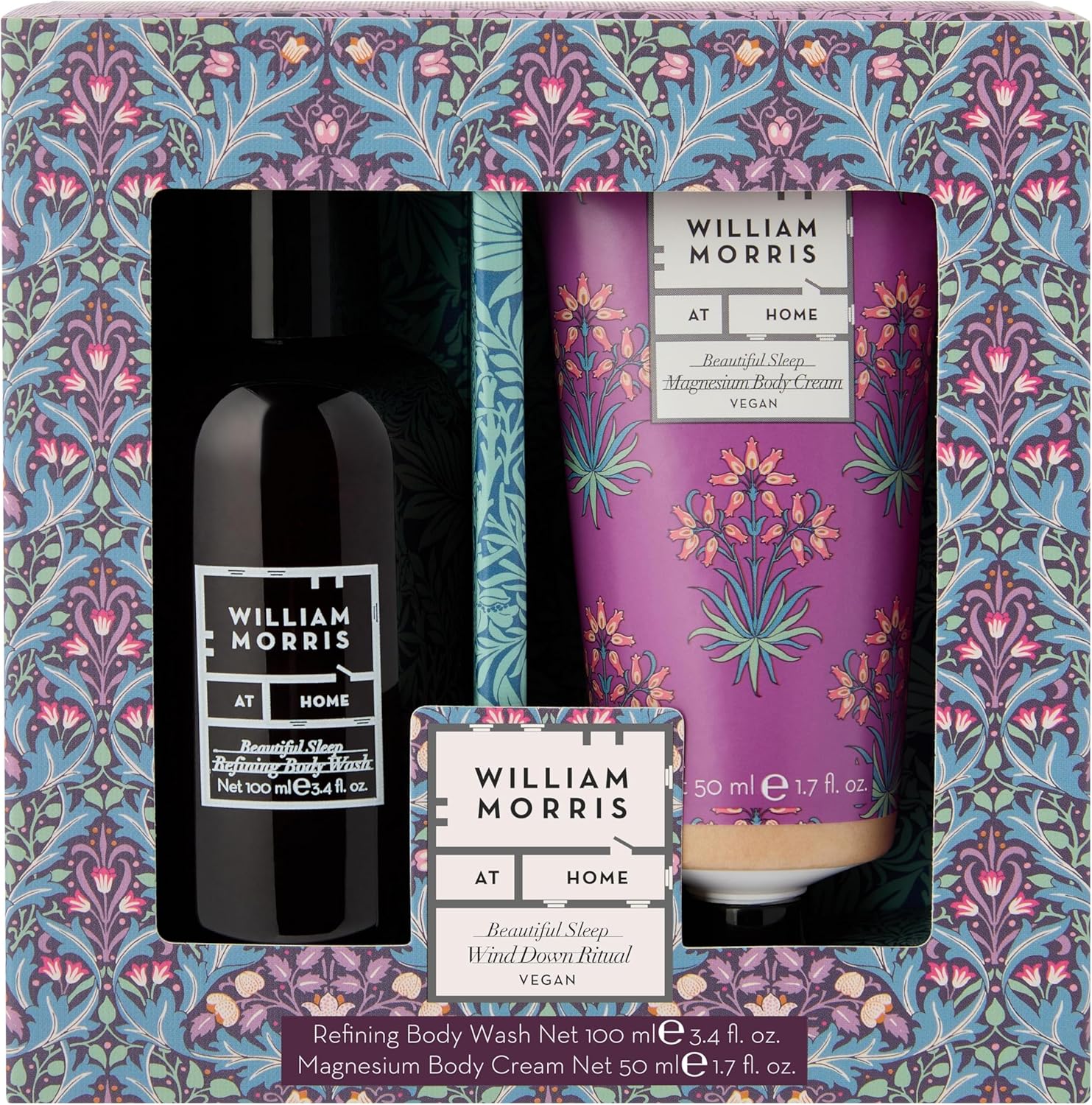 William Morris At Home Body Wash 100Ml, Magnesium Cream 50Ml, Soft Skin Moisturiser, Sleep Inducing Fragrance, Travel Size, Cruelty And Vegan Friendly, Beauty Gift For Her