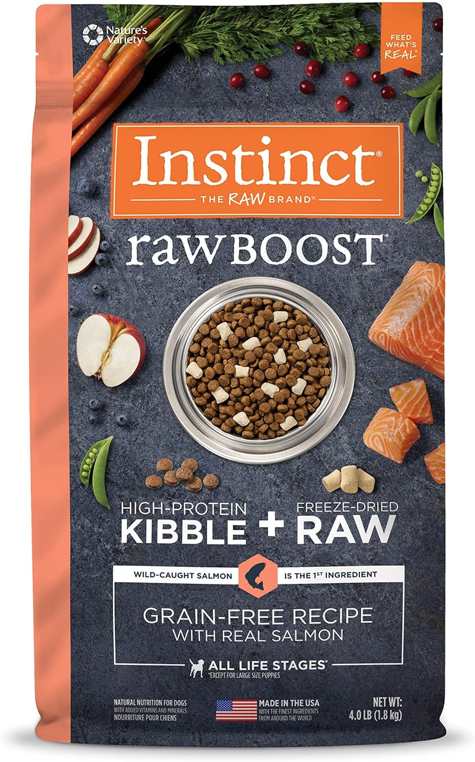 Instinct Raw Boost Grain Free Recipe with Real Salmon Natural Dry Dog Food by Nature's Variety, 4 lb. Bag