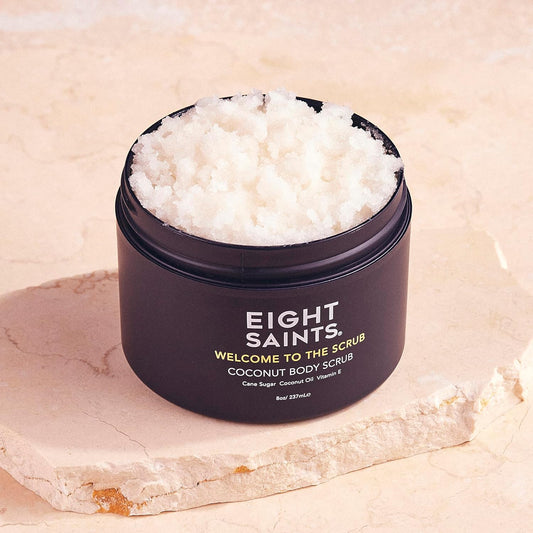 Eight Saints Welcome To The Scrub Coconut Body Scrub, Natural And Organic Exfoliating Sugar Scrub For Acne, Cellulite, Deep Cleansing, Scars, Wrinkles, Exfoliate And Moisturize Skin, 8 Ounces
