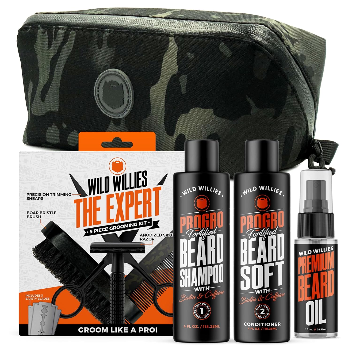 Wild Willies Complete Beard Grooming and Care Kit for Men - Beard Grooming Kit with Comb, Brush, Razor, 5 Razor Blades & Shears - Beard Care Set includes Shampoo, Conditioner, Oil, Balm for Daily Use : Beauty & Personal Care