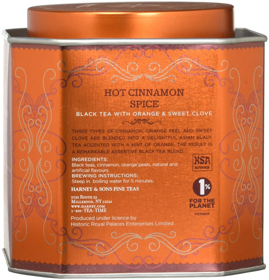 Harney & Sons Hot Cinnamon Spice Tea Tin - Black Tea With Orange & Sweet Clove - 2.67 Ounces, 30 Sachets