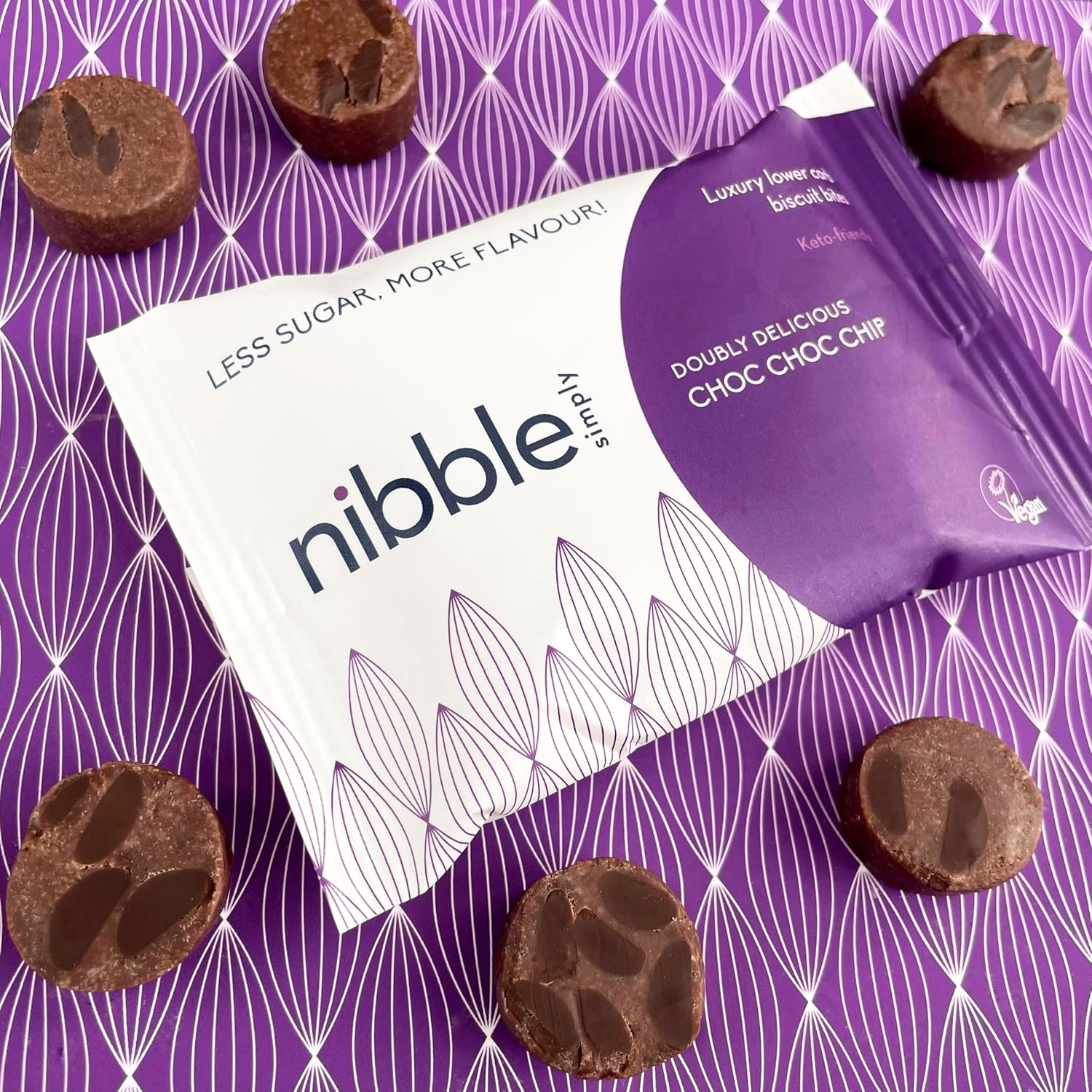 Nibble Simply Doubly Delicious CHOC CHOC CHIP - Low carb, lower sugar, keto-friendly, vegan (12 x 36g packs) : Amazon.co.uk: Grocery
