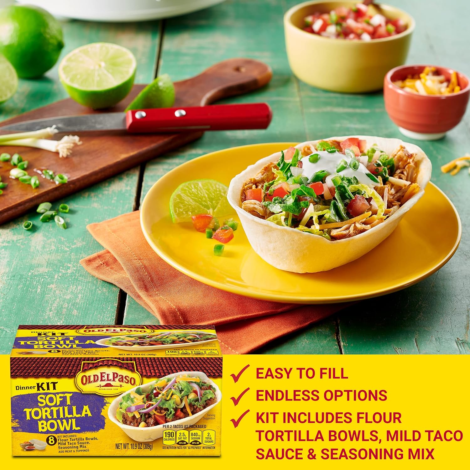 Old El Paso Soft Tortilla Bowl Taco Dinner Kit With Mild Taco Sauce & Seasoning Mix, 10.9 oz