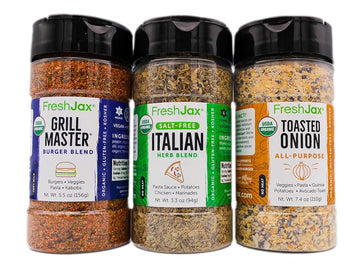 FreshJax Organic Vegetable Seasoning Gift Set | 3 Large Bottles | Grill Master Burger Blend, Italian Herb Blend, Toasted Onion All Purpose | Handcrafted in Jacksonville