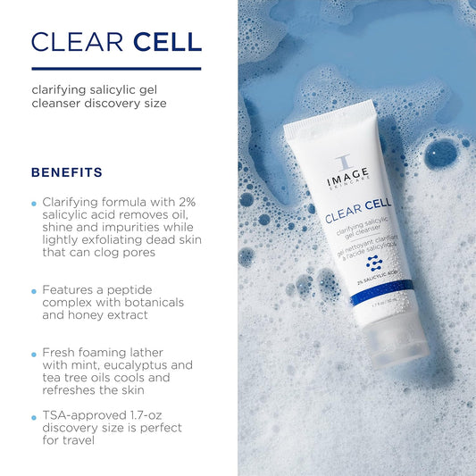 Image Skincare, Clear Cell Salicylic Gel Cleanser, Gentle Foaming Face Wash Removes Excess Oil And Shine For Oily Prone Skin