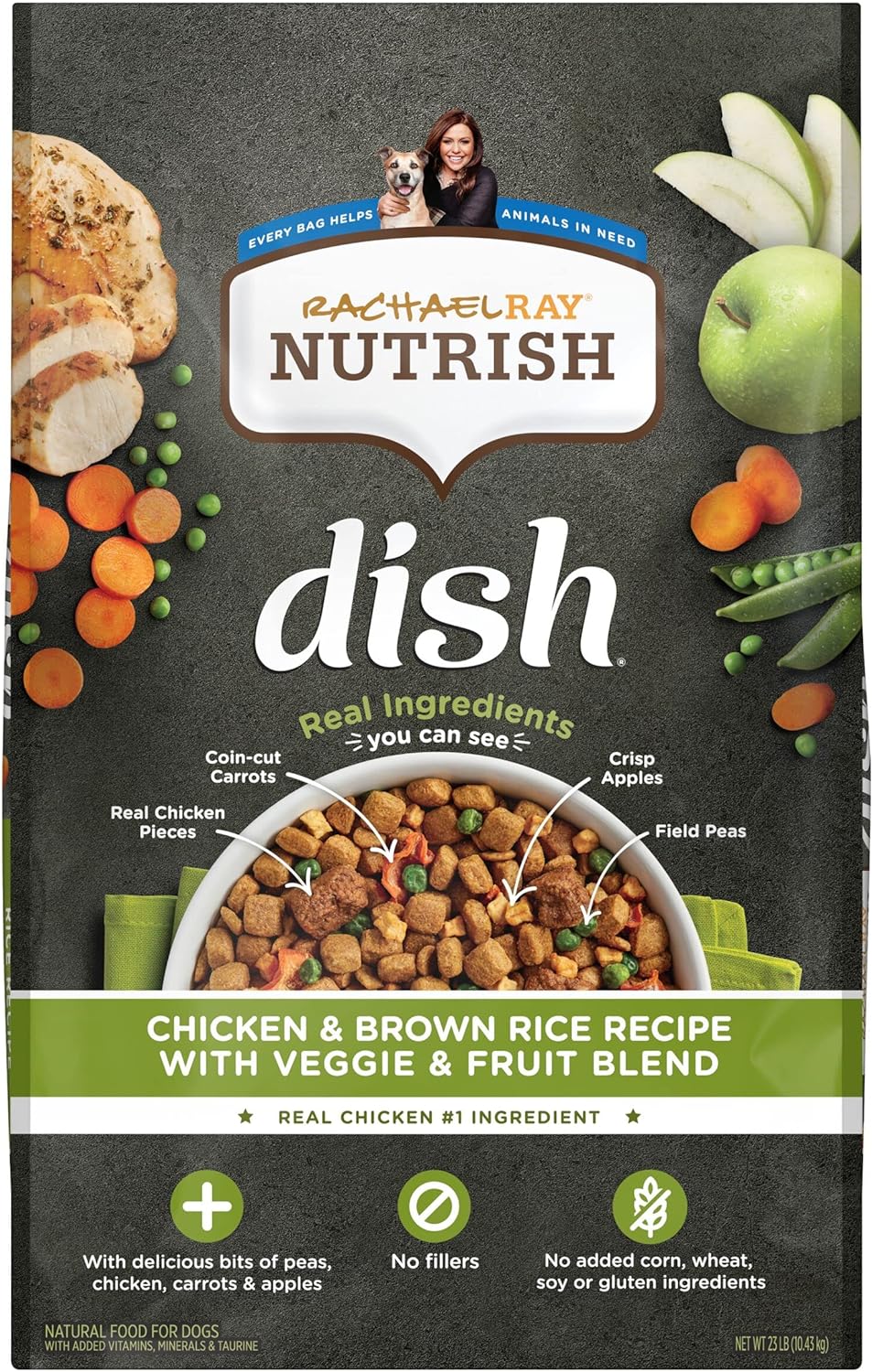 Rachael Ray Nutrish Dish Premium Natural Dry Dog Food With Added Vitamins, Minerals & Taurine, Chicken & Brown Rice Recipe With Veggies & Fruit, 23 Pound Bag