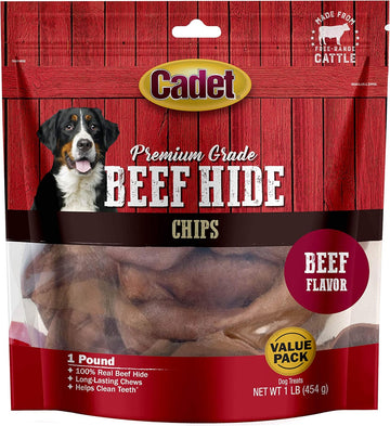 Cadet Premium Grade Beef Hide Chips For Dogs Beef Flavor 1 Pound