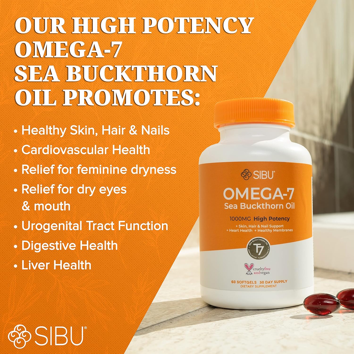 sibu Omega-7 Softgels, Premium Organic Himalayan Sea Buckthorn Oil (18