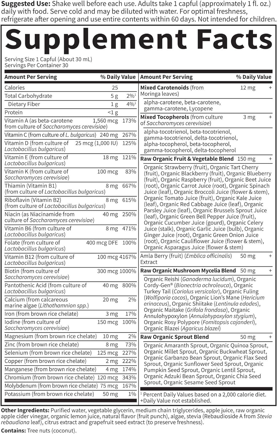 Garden of Life Multivitamin - Vitamin Code Liquid Raw Whole Food Vitamin, Vegetarian Supplement, No Preservatives, Fruit Punch, 30 Fl Oz : Health & Household