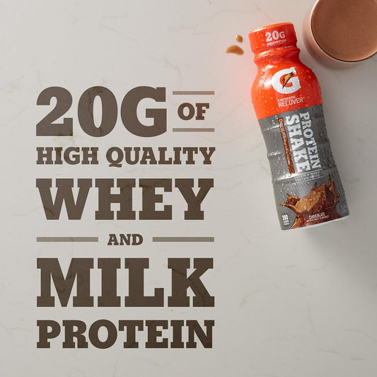 Gatorade Recover Protein Shake, Chocolate, 20G Protein, 11.6 Fl Oz Plastic Bottle, Pack Of 12