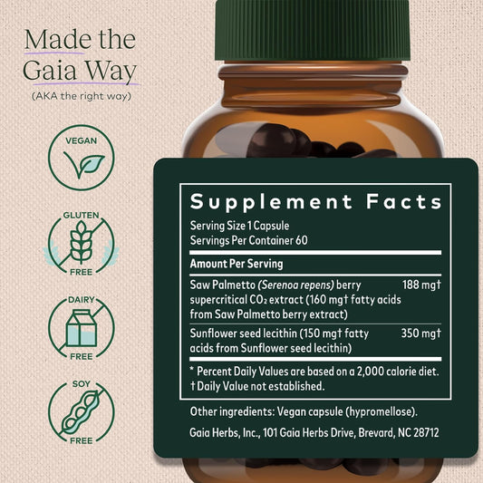 Gaia Herbs Saw Palmetto - Supports Healthy Prostate Function For Men - Contains Saw Palmetto And Sunflower Seed Lecithin To Support Men’S Health - 60 Vegan Liquid Phyto-Capsules (30-Day Supply)