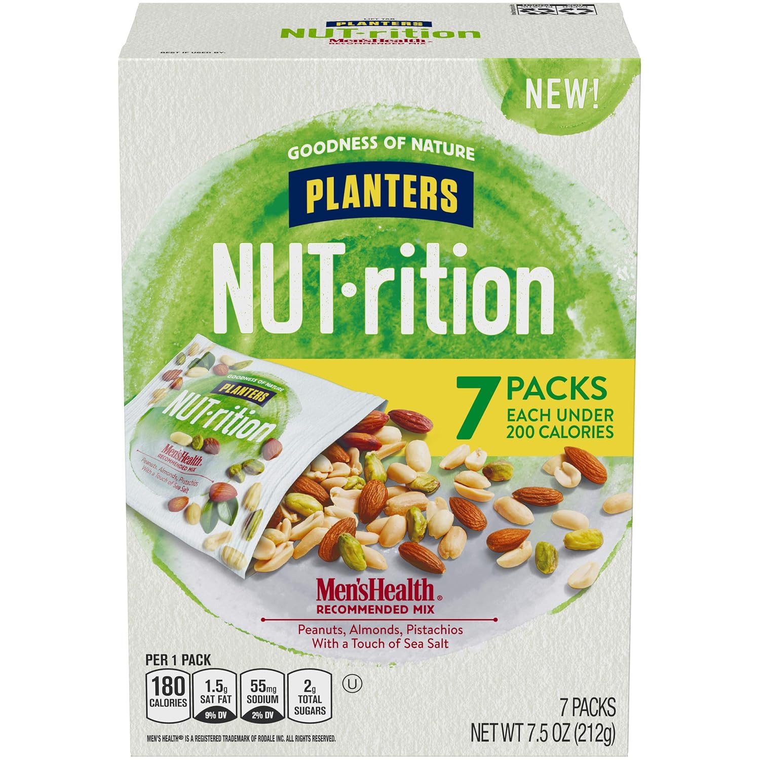 Planters Nut-Rition Men'S Health Recommended Nut Mix With Peanuts, Almonds, Pistachios Sea Salt, 7 Ct Of 1.25 Oz Packs