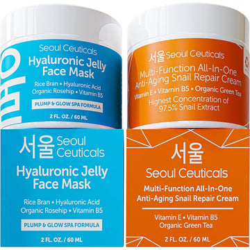 Seoulceuticals Korean Skin Care Set - Contains Snail Cream Moisturizer + Korean Jelly Mask - This Potent Korean Skincare Set Provides Healthy, Youthful & Glowing Skin