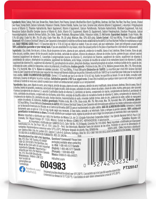 Hill'S Science Diet Adult 1-6, Adult 1-6 Premium Nutrition, Wet Cat Food, Turkey Casserole Stew, 2.8 Oz Pouch, Case Of 24