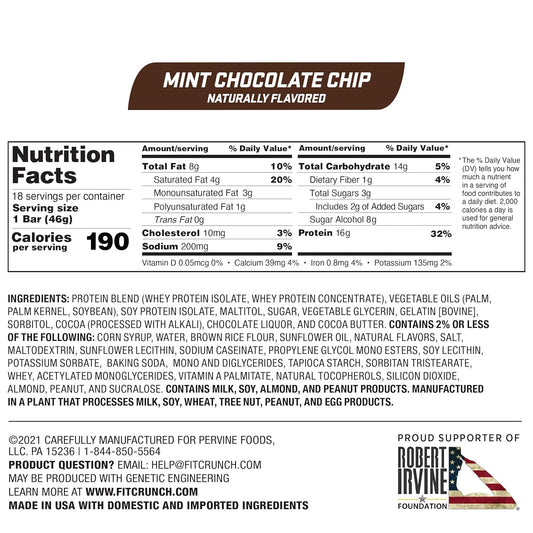 Fitcrunch Snack Size Protein Bars, Designed By Robert Irvine, World’S Only 6-Layer Baked Bar, 3G Of Sugar & Soft Cake Core (18 Bars, Mint Chocolate Chip)