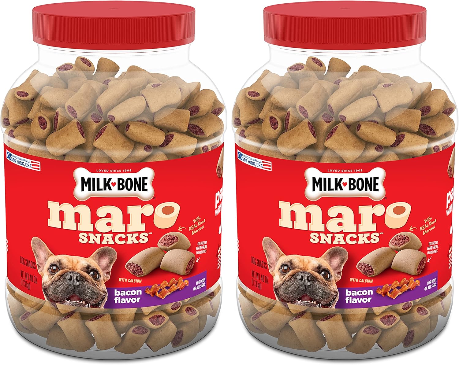 Milk-Bone Marosnacks Dog Treats, Bacon, 40 Ounce (Pack Of 2) With Real Bone Marrow And Calcium
