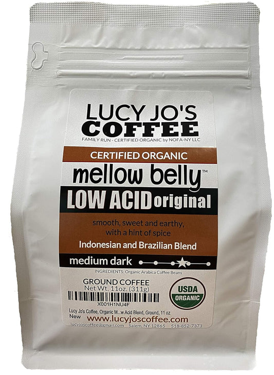 Lucy Jo'S Coffee Roastery, Organic Mellow Belly Low Acid Blend, Medium Dark, Ground, 11 Oz (11 Oz)