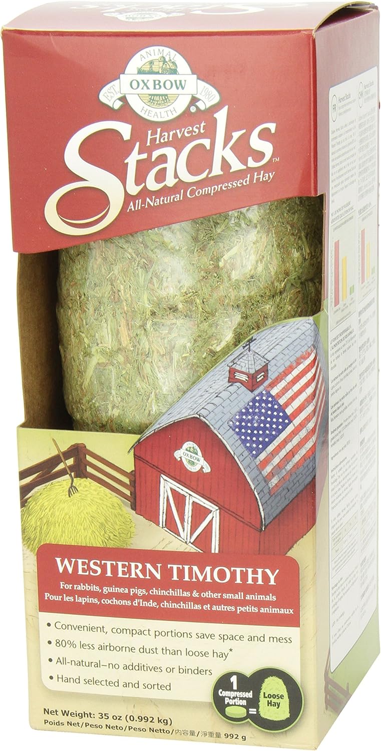 Oxbow Animal Health Harvest Hay Stacks - Western Timothy Hay - All Natural Hay for Rabbits, Guinea Pigs, Chinchillas, Hamsters & Gerbils - 35 oz. : Pet Supplies