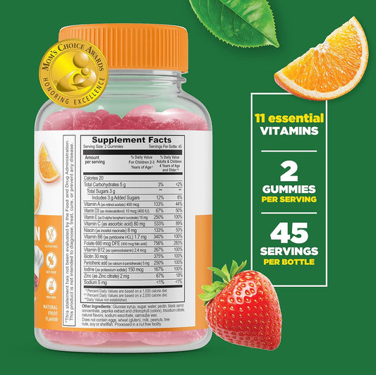 Lifeable Kids Multivitamin ? Great Tasting Natural Flavor Gummy ? Vegetarian, GMO Free Vitamin Supplement ? with Vitamins A, C, D, E, B6, B12, Zinc, Biotin, Folic Acid, Iodine, Niacin ? 90 Gummies