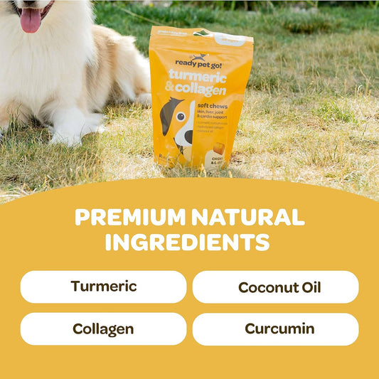 Turmeric Collagen Chews for Mobility, Joint Comfort, Skin, Liver & Joint Support Supplement - Hip and Joint Supplement for Dogs - Turmeric for Dogs, Grain & Soy Free Pets Treats - 90 Healthy Pet Chews