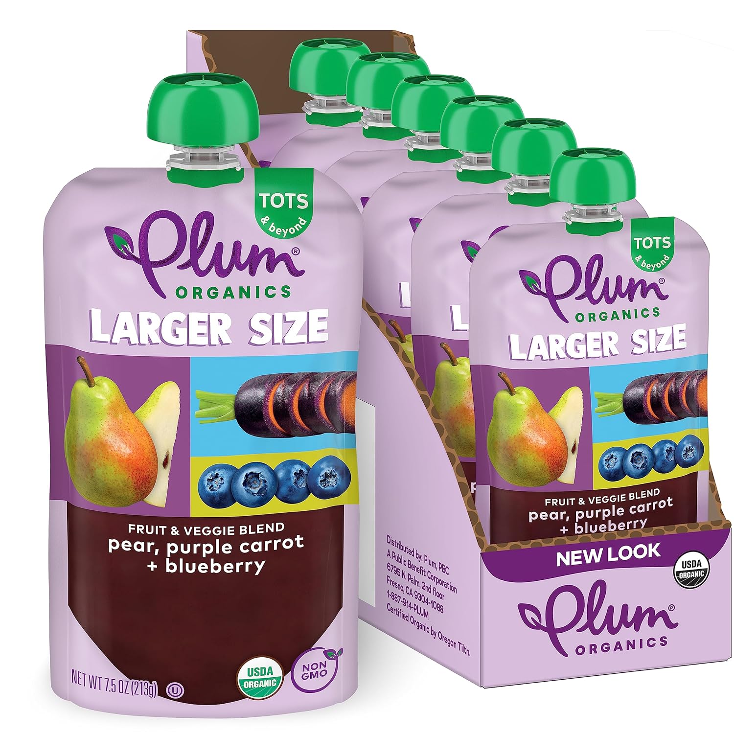 Plum Organics Tots & Beyond Organic Toddler Food - Pear, Purple Carrot, and Blueberry - 7.5 oz Pouch (Pack of 6) - Organic Fruit Toddler Food Pouch