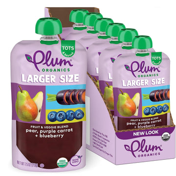 Plum Organics Tots & Beyond Organic Toddler Food - Pear, Purple Carrot, and Blueberry - 7.5 oz Pouch (Pack of 6) - Organic Fruit Toddler Food Pouch