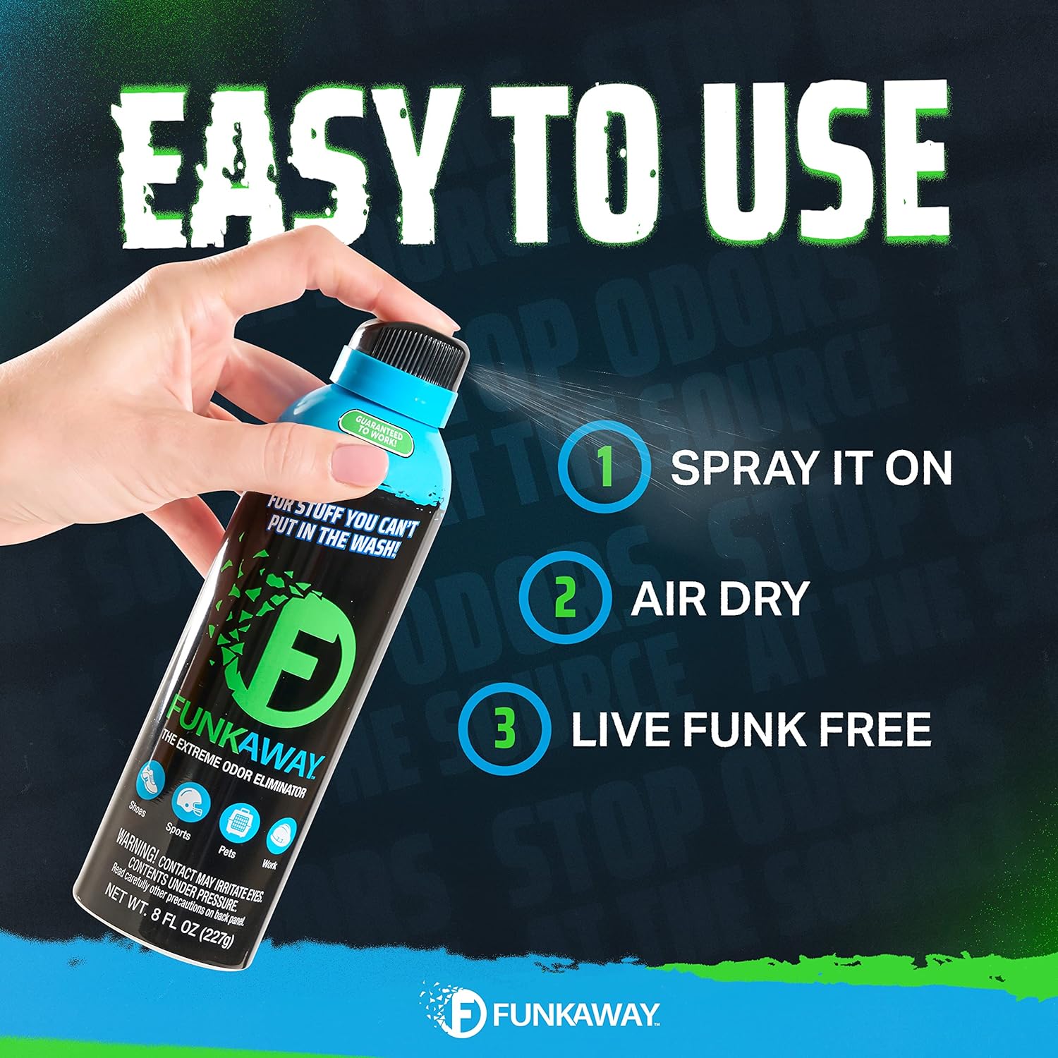 FunkAway Aerosol Spray, 8 oz., 6 Pack, Extreme Odor Eliminator Spray, Ideal for Shoe Smells, Pet Odors and Bulky Stuff that Won't Fit in the Wash; Attacks Musty Odors at the Source : Health & Household