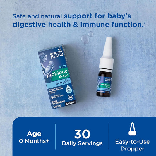 Mommy'S Bliss Baby Probiotic Drops, Daily Gas, Constipation, And Colic Symptom Relief + Immune Support, Newborns & Up, 0.34 Fl Oz (30 Servings)