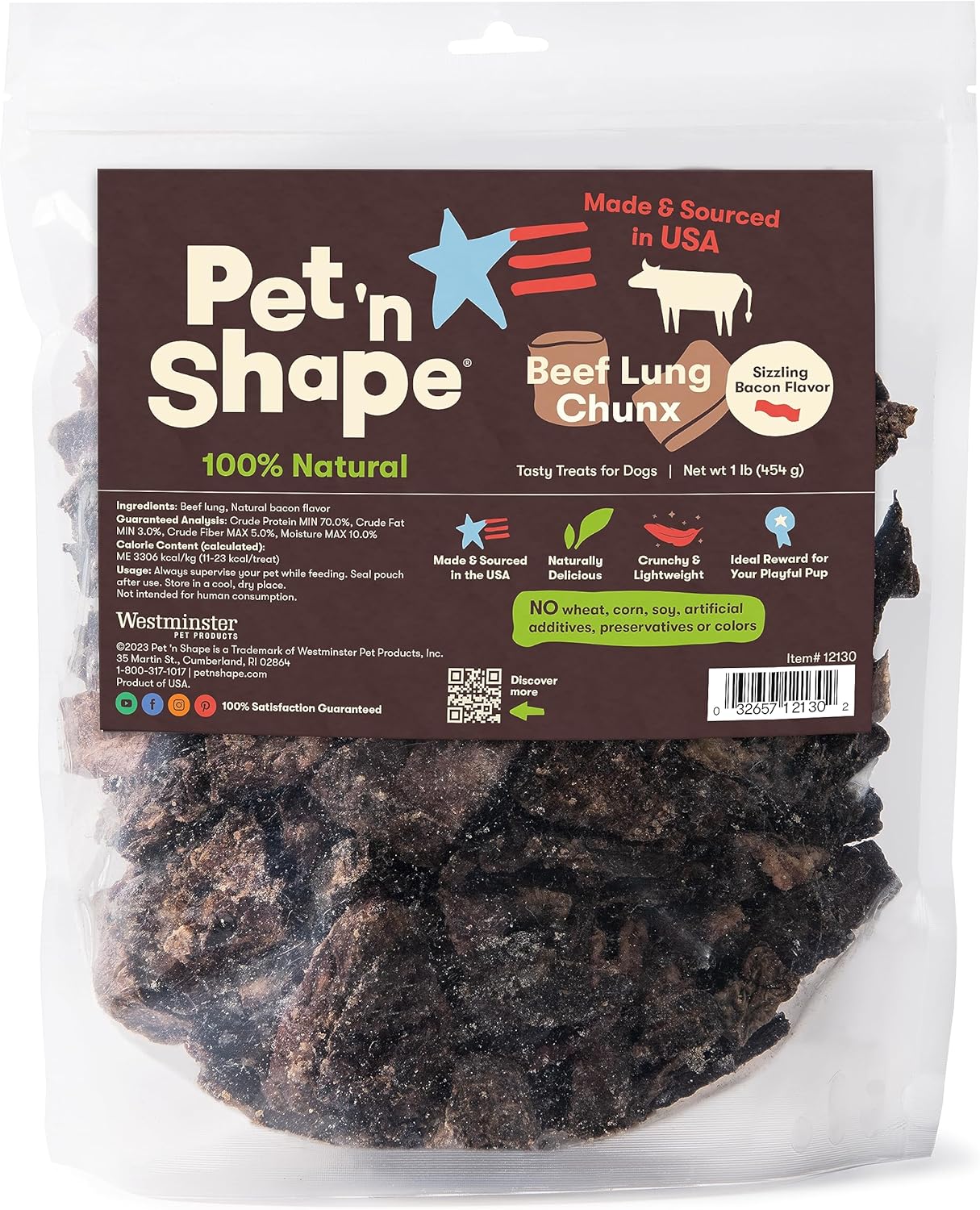 Pet 'N Shape Beef Lung Chunx Dog Treats - Made And Sourced In The Usa - 16 Ounce
