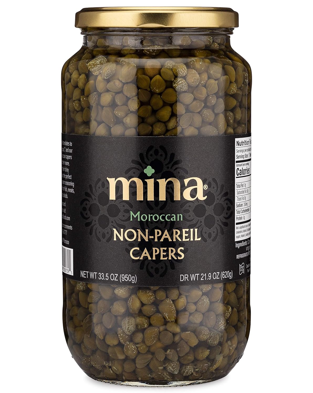 Mina Capers Non Pareil 33.5 Oz, Perfect Mediterranean Seasoning Or Garnish, Made With Only Capers, Water, Vinegar And Sea Salt, Non Gmo, Keto, Vegan, Gluten Free
