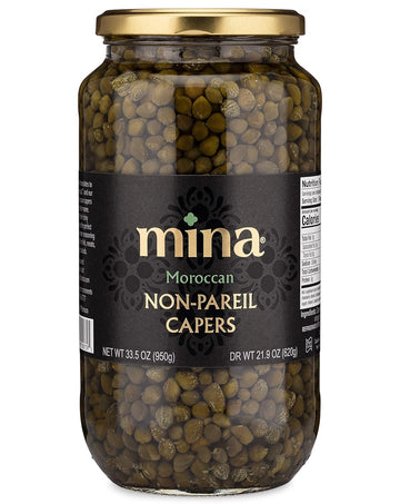Mina Capers Non Pareil 33.5 Oz, Perfect Mediterranean Seasoning Or Garnish, Made With Only Capers, Water, Vinegar And Sea Salt, Non Gmo, Keto, Vegan, Gluten Free