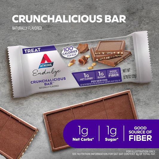 Atkins Endulge Treat, Crunchalicious Bar, 1G Net Carbs, 1G Sugar, Good Source Of Fiber, Keto Friendly, 16 Count