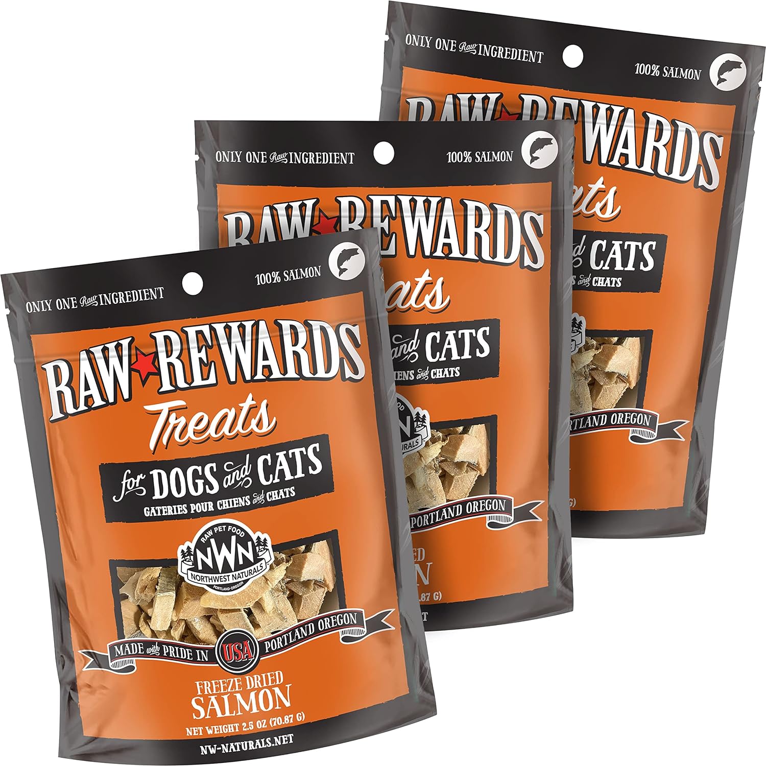 Northwest Naturals Raw Rewards Freeze-Dried Salmon Treats for Dogs and Cats - Bite-Sized Pieces - Healthy, 1 Ingredient, Human Grade Pet Food, All Natural - 2.5 Oz (Pack of 3) (Packaging May Vary)