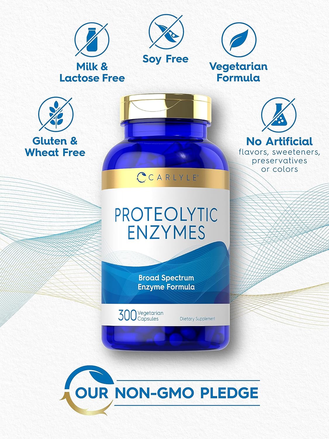 Carlyle Proteolytic Enzymes | 300 Capsules | Systemic Broad Spectrum Supplement | Vegetarian, Non-GMO & Gluten Free Formula : Health & Household