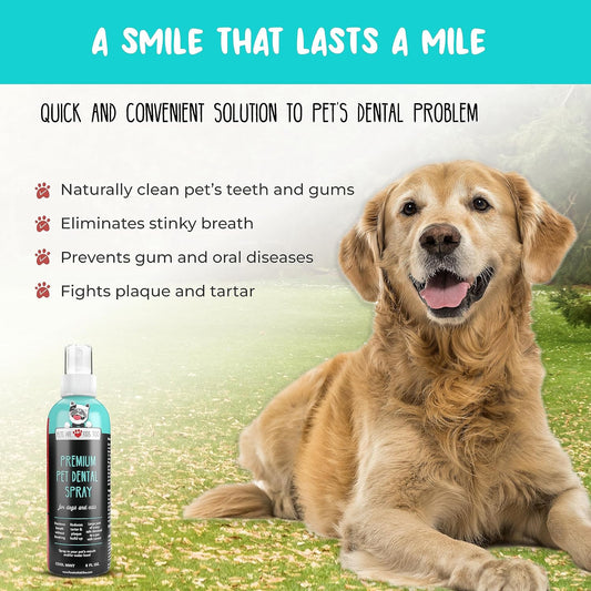 Pets Are Kids Too Premium Pet Dental Spray - 8Oz Mint Dog Breath Freshener Cat Dental Care Dog Dental Mouthwash Dog Spray Dog Teeth Cleaning Fights Tartar Plaque Gum Disease Dog Breath Water Additive