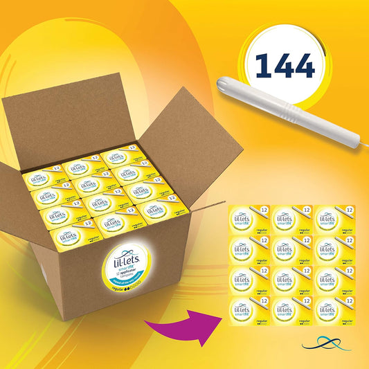 Lil-Lets Cardboard Applicator Regular Tampons X 144 | 12 Packs of 12 Tampons | Light to Medium Flow